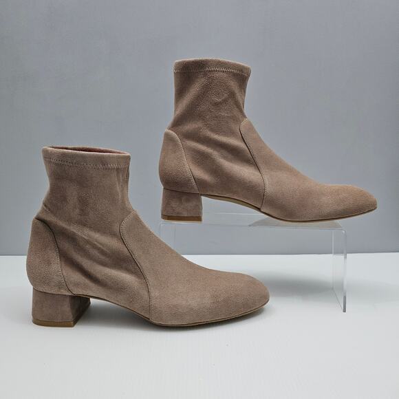 NEW Stuart Weitzman Grace Sock Ankle Bootie Womens 8.5 Cashmere Suede Block Heel - Picture 3 of 14